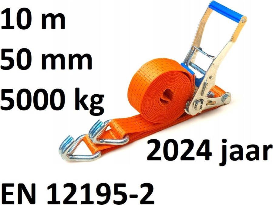 MRIJA TRUCK Complete transportband spanband met ratel Totale lengte: 10 meter Breedte: 50 mm Lengte riem: 9 5 m Lengte spanner: 0 5 m Norm: EN 12195-2 Sterkte: 5000 kg Oranje kleur iedatum 2024. GS-markering door het TÜV Rheinland-laboratorium