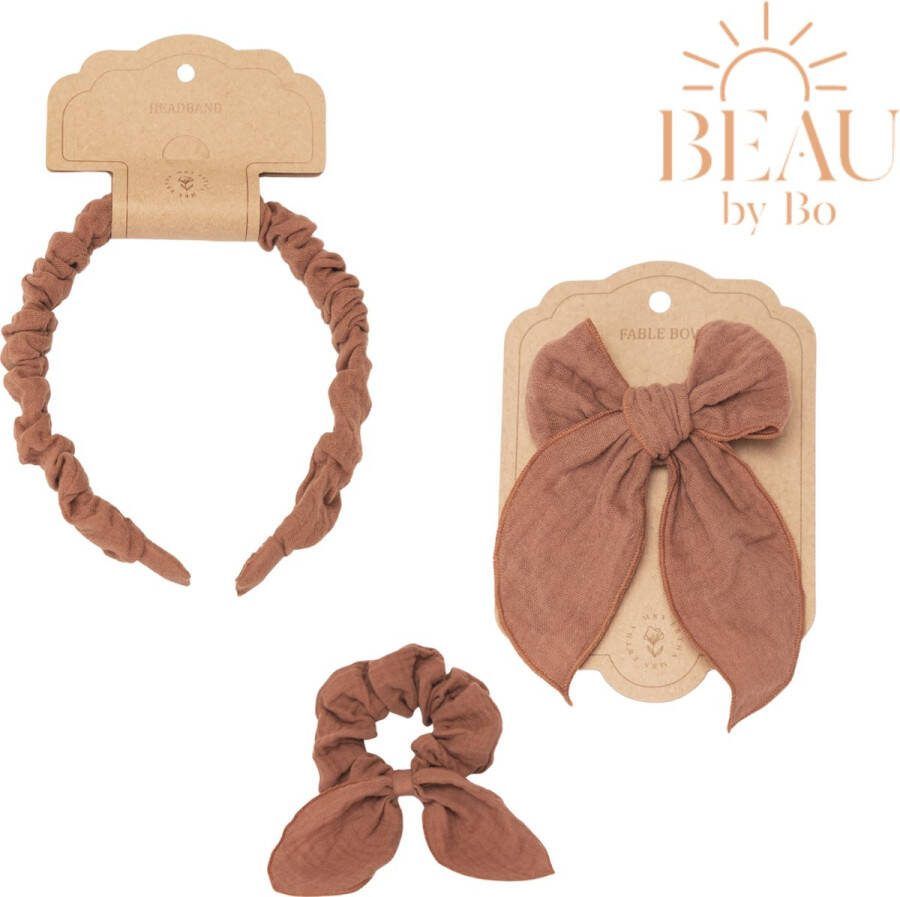 Mrs Ertha BEAU by Bo Haaraccessoires Haarband + Scrunchie + Clip met strik Rusted