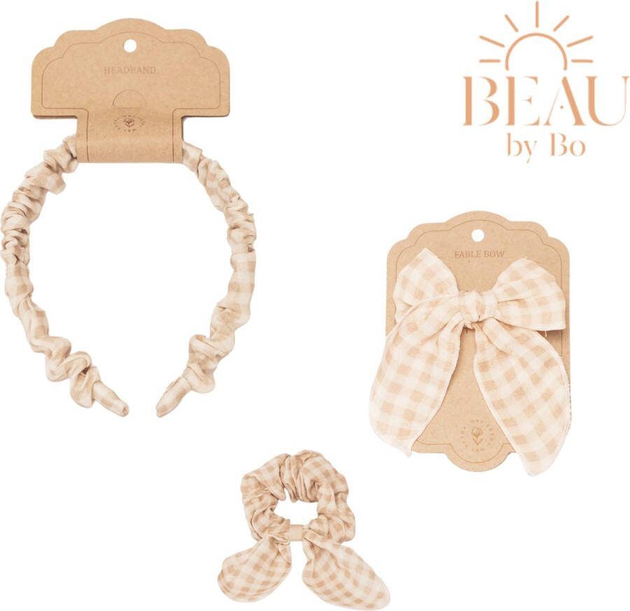 Mrs Ertha BEAU by Bo Haaraccessoires Haarband + Scrunchie + Clip met strik Soft Squares