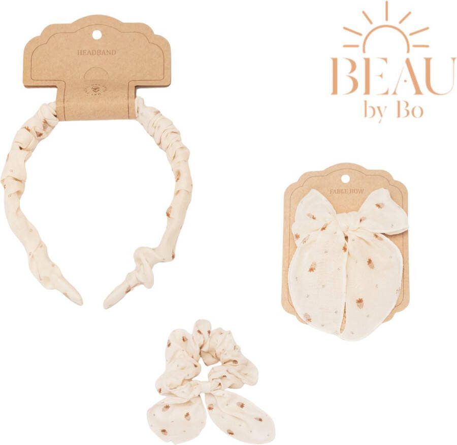 Mrs Ertha BEAU by Bo Haaraccessoires Haarband + Scrunchie + Clip met strik Strawberries Mood