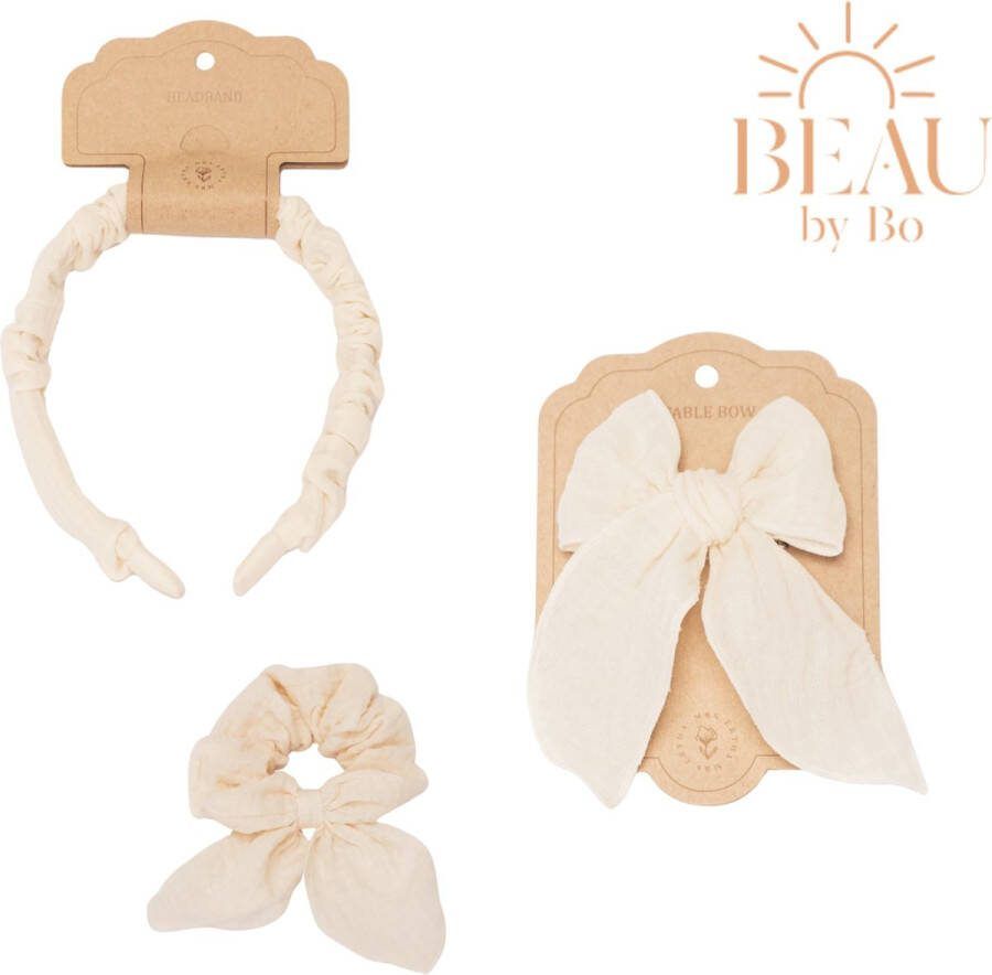 Mrs Ertha BEAU by Bo Haaraccessoires Haarband + Scrunchie + Clip met strik Vanilla