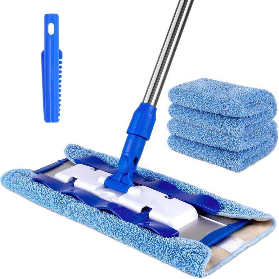 MR.SIGA professionele microvezel-mop vloerwisser reiniging voor hardhout laminaat tegelvloer roestvrijstalen handgreep incl. 3 herbruikbare microvezeldoeken en 1 vuilafscheider