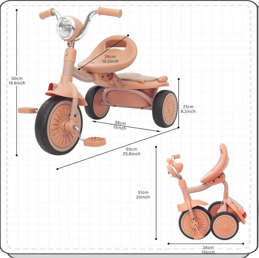MS Babyfiets Opvouwbare driewieler Roze Schokabsorberende wielen Fiets Baby Peuter 1 tot 5 jaar Met trappers Voor binnen en buiten