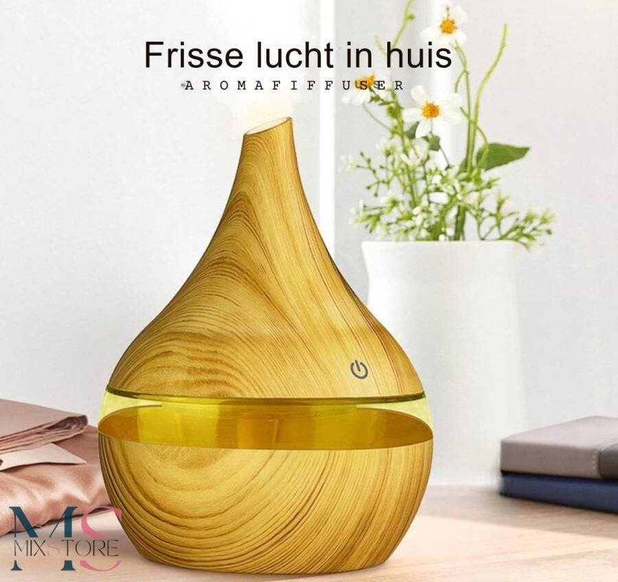 MS MixStore Luchtbevochtiger 7 kleuren LED Hout Lichthout Donkerhout Aroma Therapie