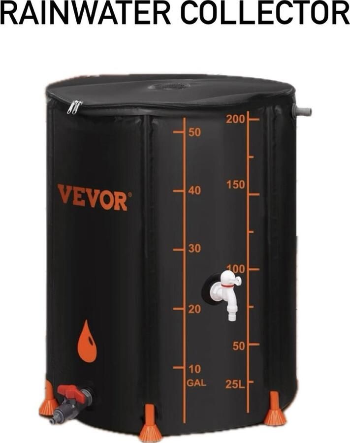 MS Opvouwbare Regenton Watertank Met tap Maatbeschrijving Inhoud 201 L Zwart Duurzaam materiaal