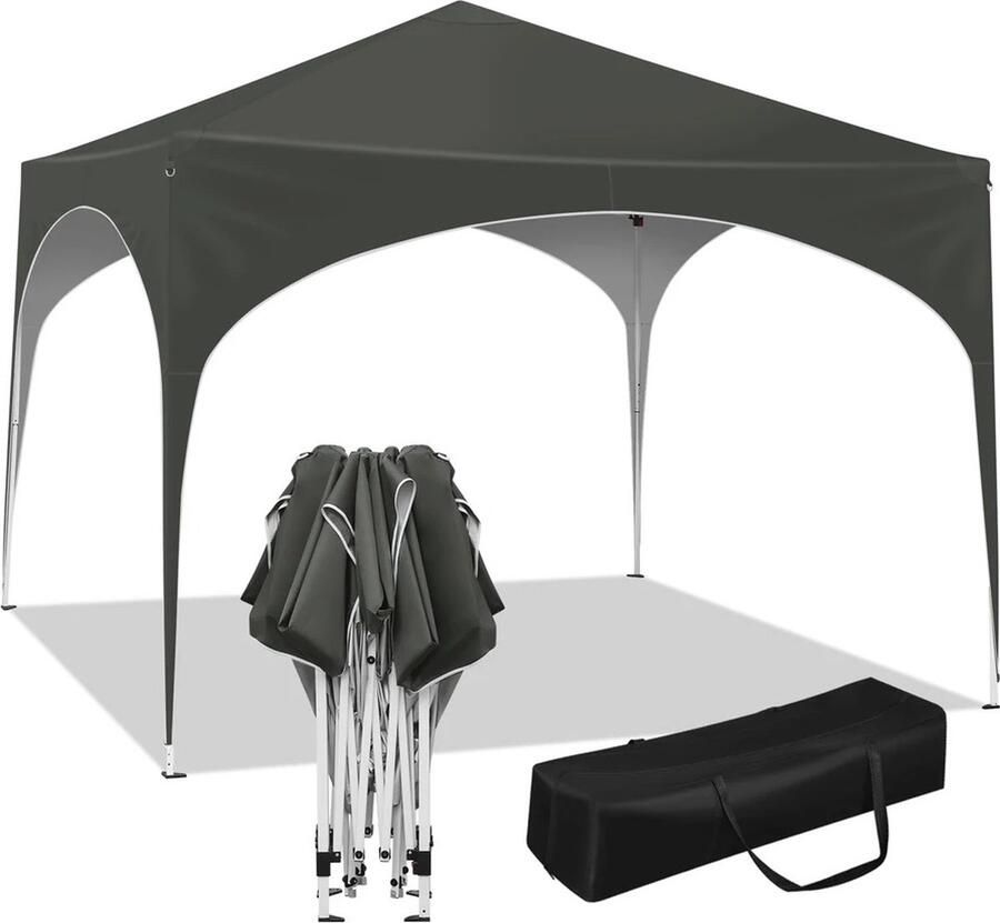 MS Partytent Paviljoen Waterdicht Inklapbaar Met draagtas en extra touw Extra stevig 3x3 meter – Grijs