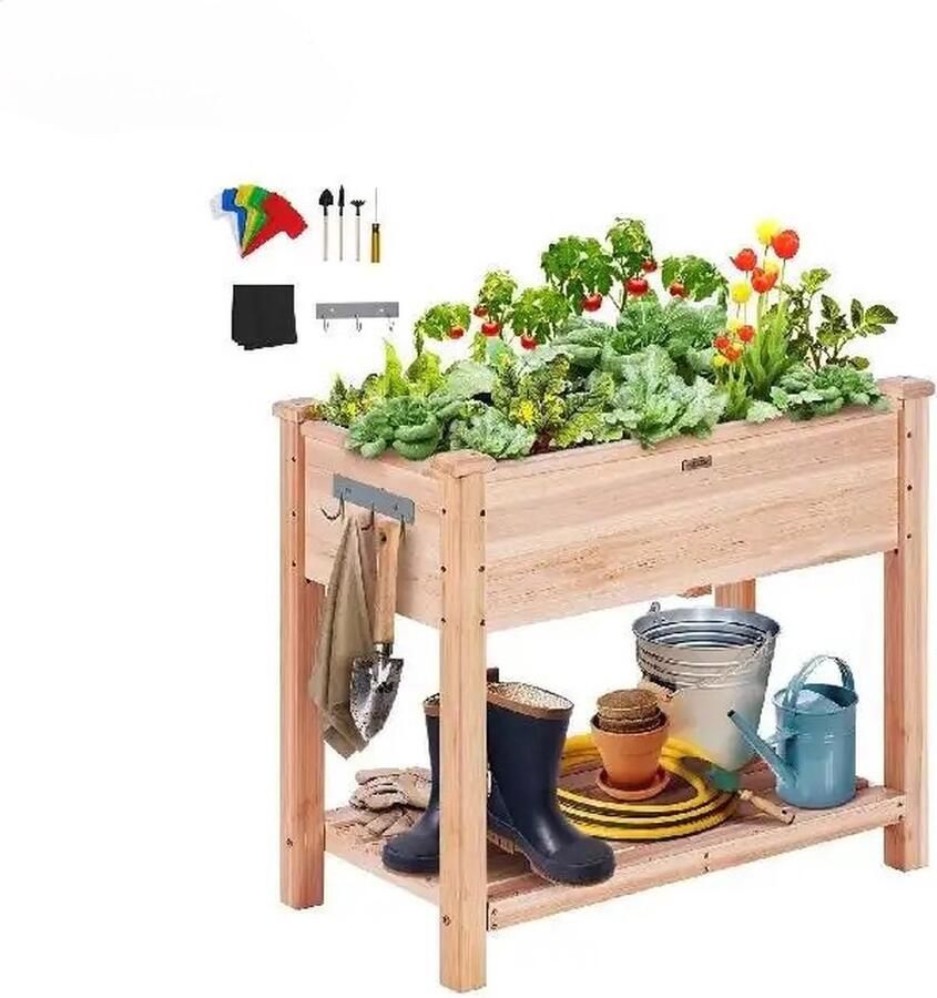 MS Verhoogde plantenbak Kweektafel Moestuinbak Op poten Met plank Hout LxBXH: 86 x 46 x 76