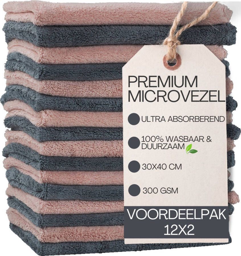Ms.Clear ProDry Premium Microvezeldoekjes Set van 12x2 Poetsdoeken 30x40cm 300gsm Hoge Kwaliteit Multi Wasbaar Effectief zonder Schoonmaakmiddel Voor Schoonmaak & Auto