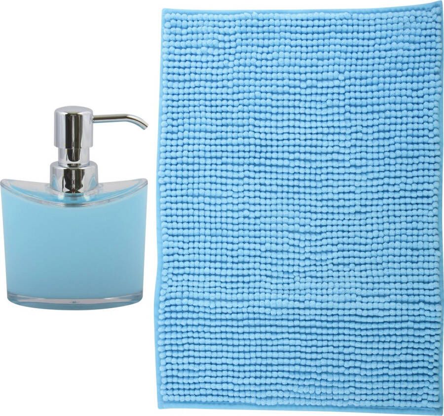 MSV badkamer droogloop mat Bolzano 40 x 60 cm met bijpassende kleur zeeppompje lichtblauw