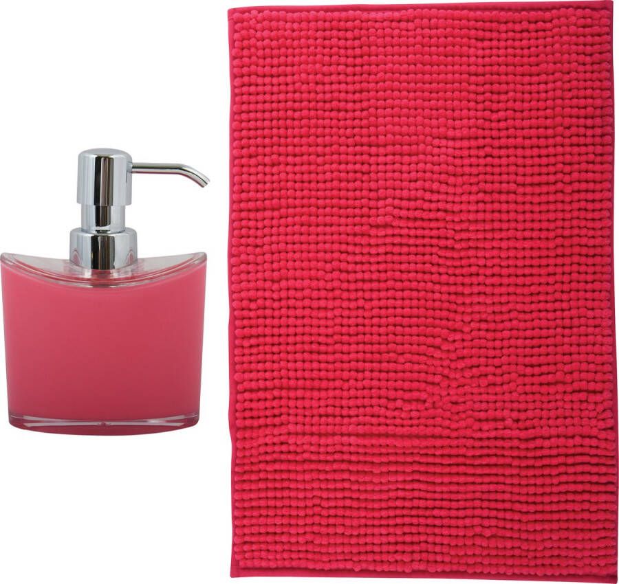 MSV badkamer droogloop mat Bolzano 40 x 60 cm met bijpassende kleur zeeppompje rood
