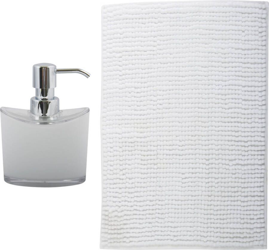 MSV badkamer droogloop mat Bolzano 40 x 60 cm met bijpassende kleur zeeppompje wit