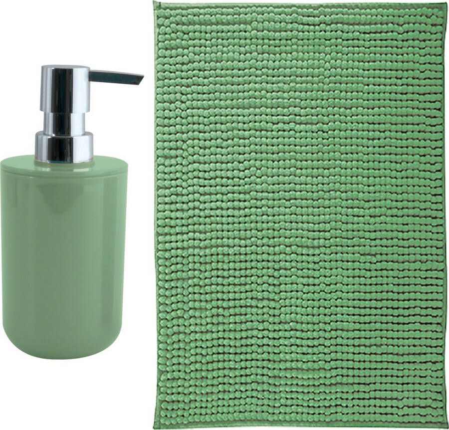 MSV badkamer droogloop mat Genua 50 x 80 cm met bijpassende kleur zeeppompje groen