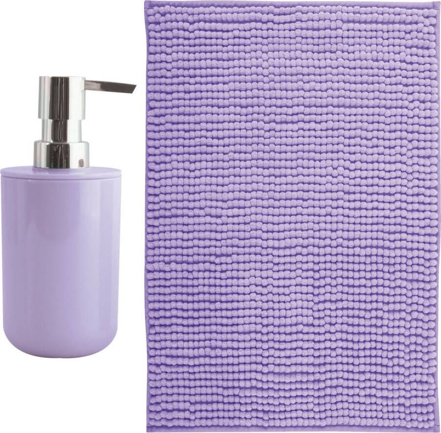 MSV badkamer droogloop mat Genua 50 x 80 cm met bijpassende kleur zeeppompje lila paars
