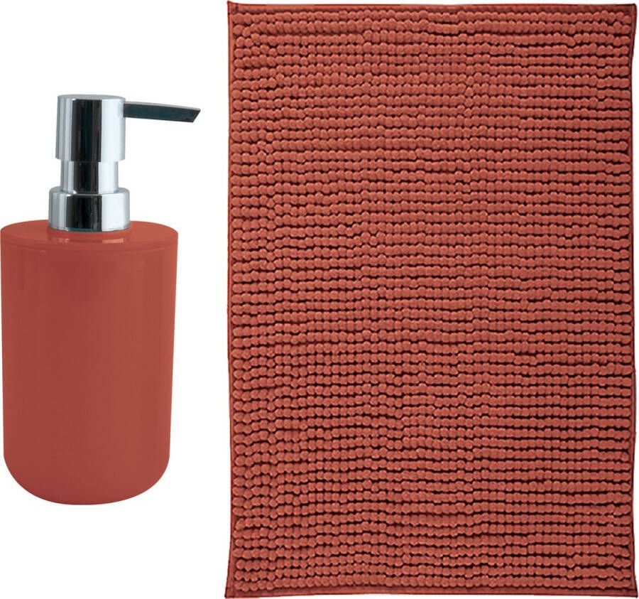 MSV badkamer droogloop mat Genua 50 x 80 cm met bijpassende kleur zeeppompje terracotta