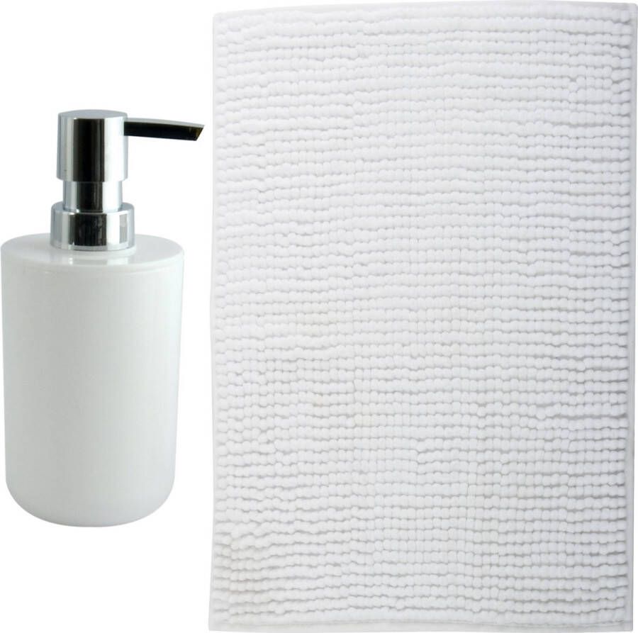 MSV badkamer droogloop mat Genua 50 x 80 cm met bijpassende kleur zeeppompje wit