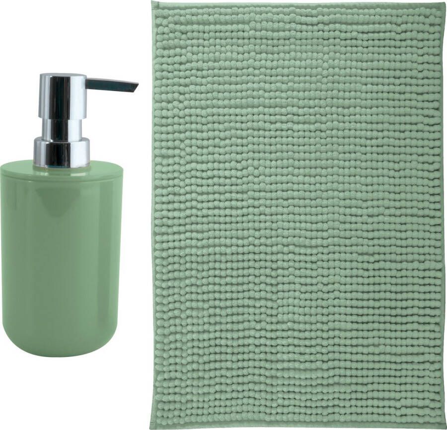 MSV badkamer droogloop mat Milano 40 x 60 cm met bijpassende kleur zeeppompje groen