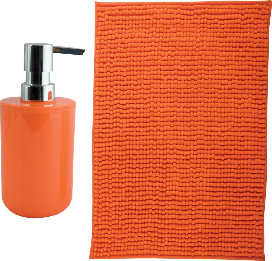 MSV badkamer droogloop mat Milano 40 x 60 cm met bijpassende kleur zeeppompje oranje