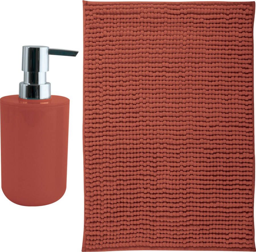 MSV badkamer droogloop mat Milano 40 x 60 cm met bijpassende kleur zeeppompje terracotta