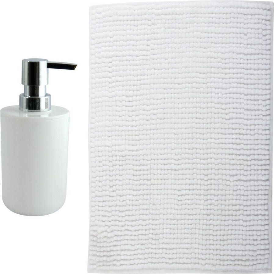 MSV badkamer droogloop mat Milano 40 x 60 cm met bijpassende kleur zeeppompje wit