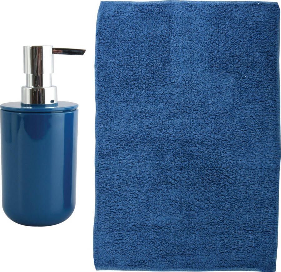 MSV badkamer droogloop mat Napoli 45 x 70 cm met bijpassend zeeppompje donkerblauw