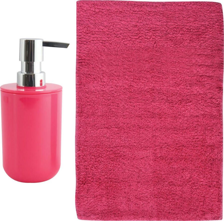 MSV badkamer droogloop mat Napoli 45 x 70 cm met bijpassend zeeppompje fuchsia roze