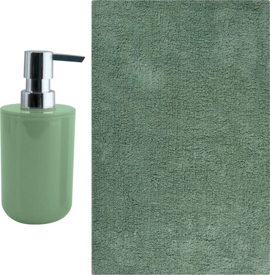 MSV badkamer droogloop mat Napoli 45 x 70 cm met bijpassend zeeppompje groen