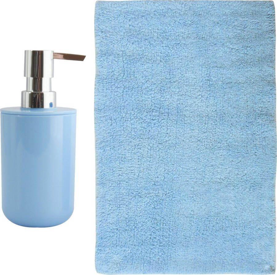 MSV badkamer droogloop mat Napoli 45 x 70 cm met bijpassend zeeppompje lichtblauw