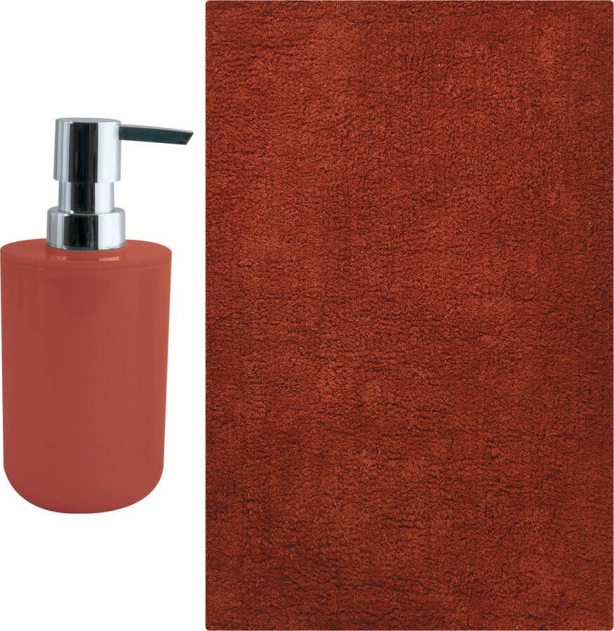 MSV badkamer droogloop mat Napoli 45 x 70 cm met bijpassend zeeppompje terracotta