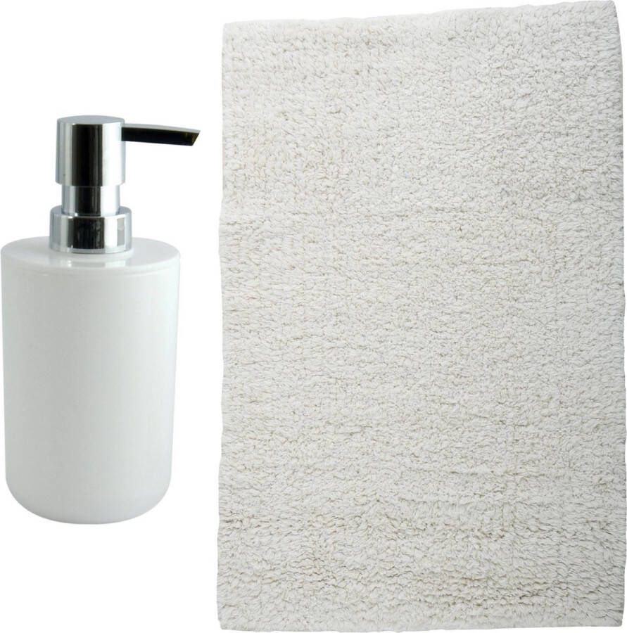MSV badkamer droogloop mat Napoli 45 x 70 cm met bijpassend zeeppompje wit