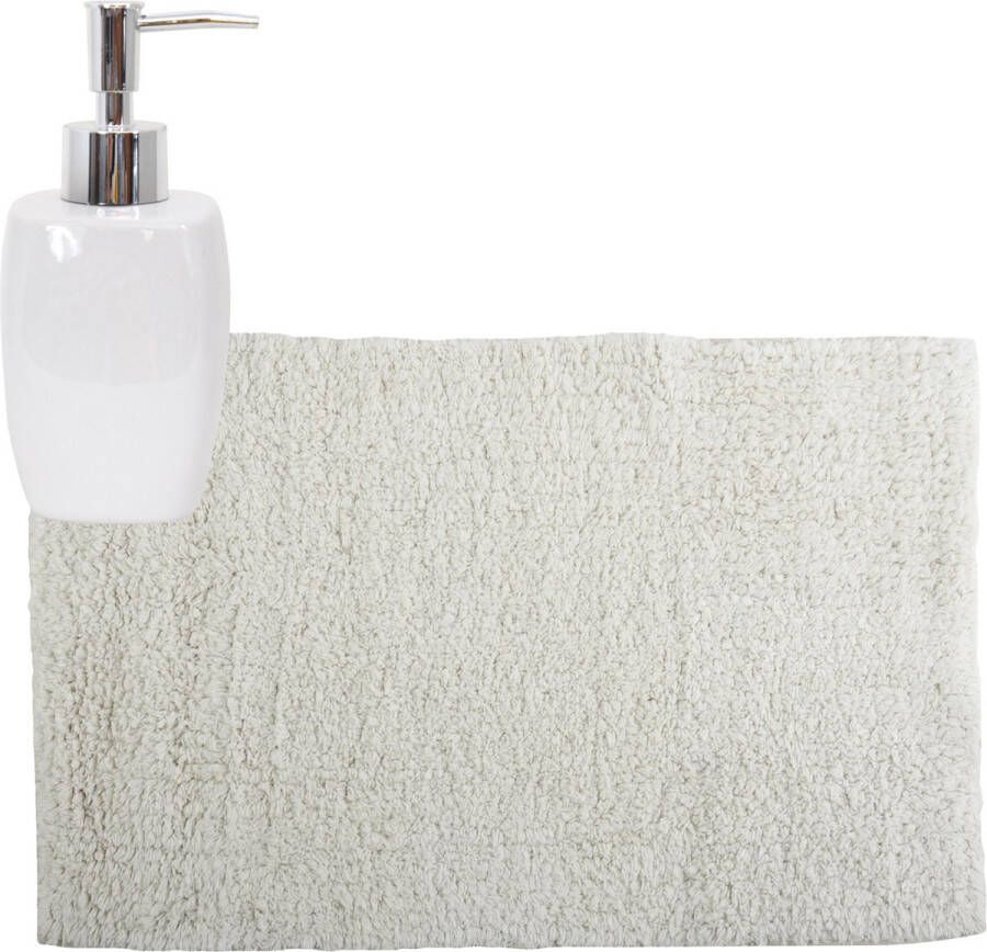 MSV badkamer droogloop mat tapijt 40 x 60 cm met zelfde kleur zeeppompje 260 ml wit