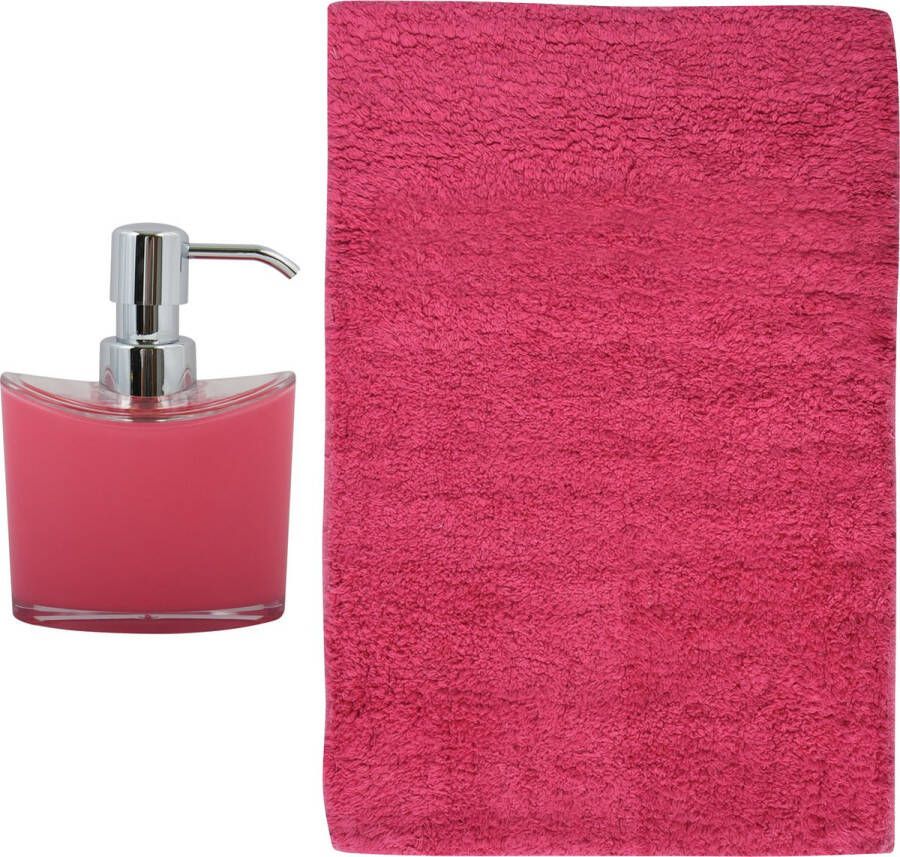 MSV badkamer droogloop mat tapijt Bologna 45 x 70 cm bijpassende kleur zeeppompje fuchsia roze