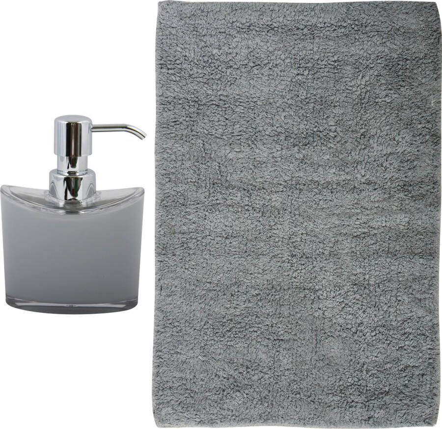 MSV badkamer droogloop mat tapijt Bologna 45 x 70 cm bijpassende kleur zeeppompje grijs