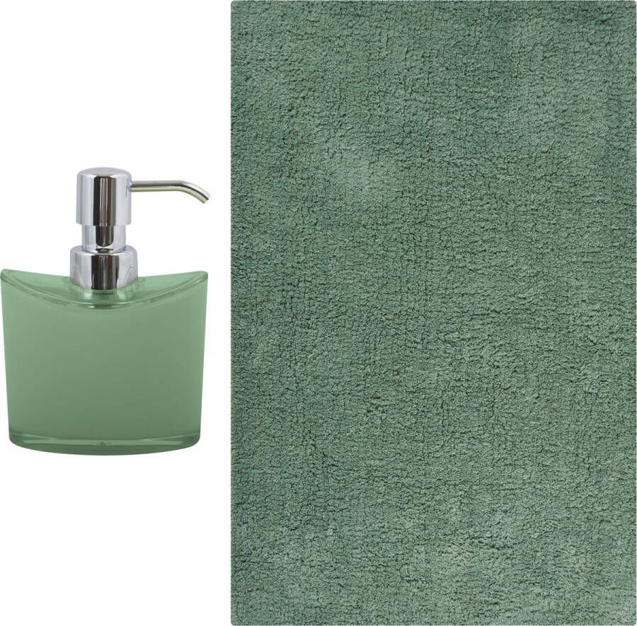 MSV badkamer droogloop mat tapijt Bologna 45 x 70 cm bijpassende kleur zeeppompje groen