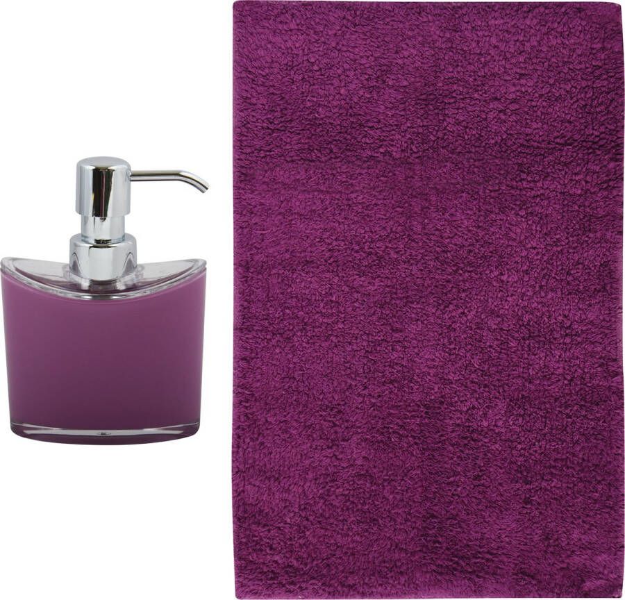 MSV badkamer droogloop mat tapijt Bologna 45 x 70 cm bijpassende kleur zeeppompje paars