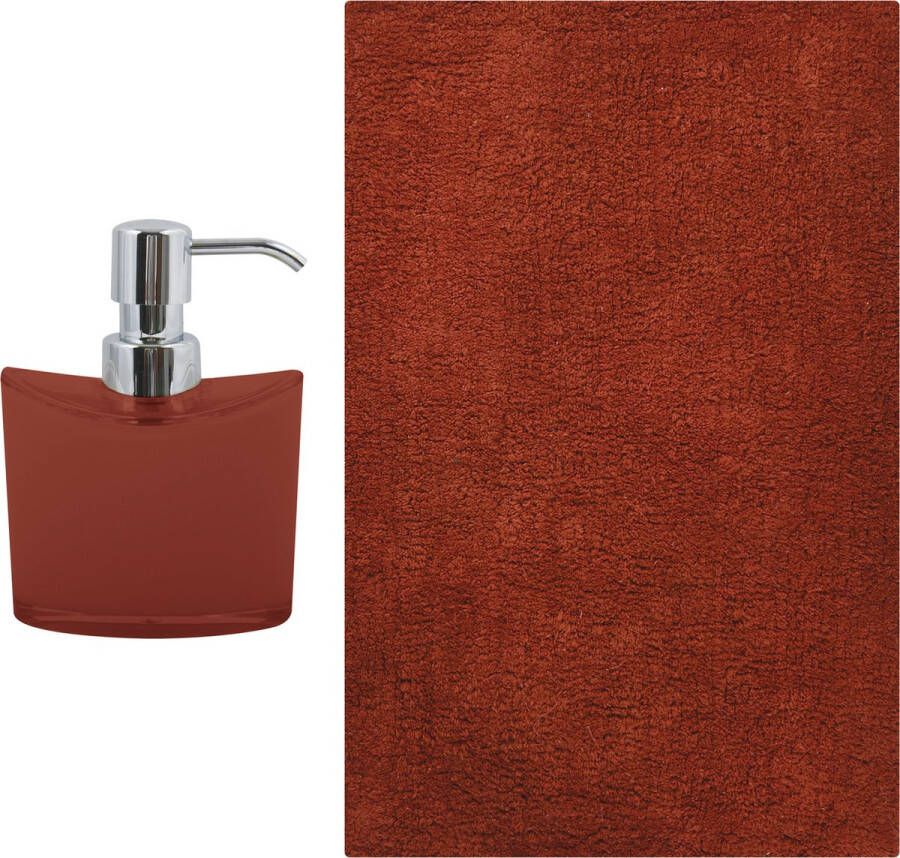 MSV badkamer droogloop mat tapijt Bologna 45 x 70 cm bijpassende kleur zeeppompje terracotta