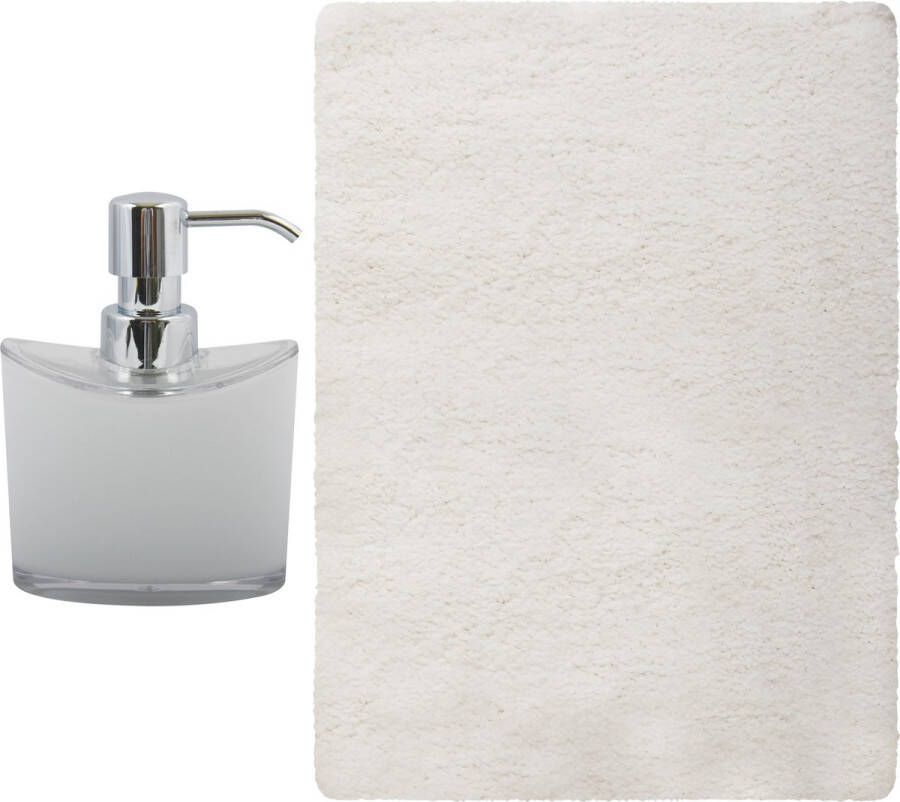 MSV badkamer droogloop mat tapijt Bologna 45 x 70 cm bijpassende kleur zeeppompje wit
