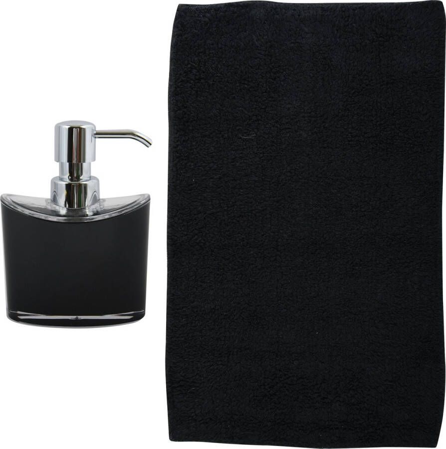 MSV badkamer droogloop mat tapijt Bologna 45 x 70 cm bijpassende kleur zeeppompje zwart