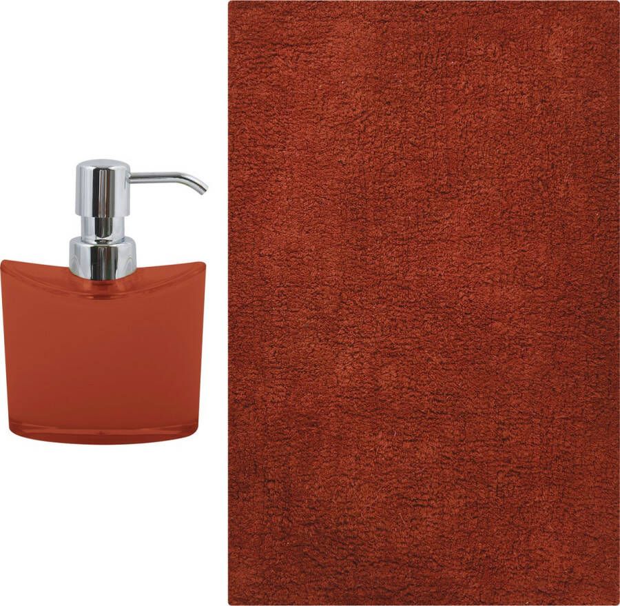 MSV badkamer droogloop mat tapijt Sienna 40 x 60 cm bijpassende kleur zeeppompje terracotta