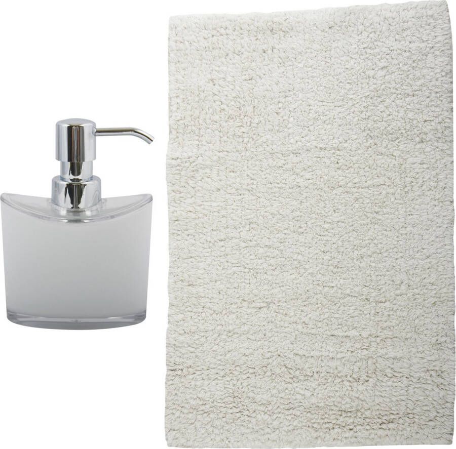 MSV badkamer droogloop mat tapijt Sienna 40 x 60 cm bijpassende kleur zeeppompje wit