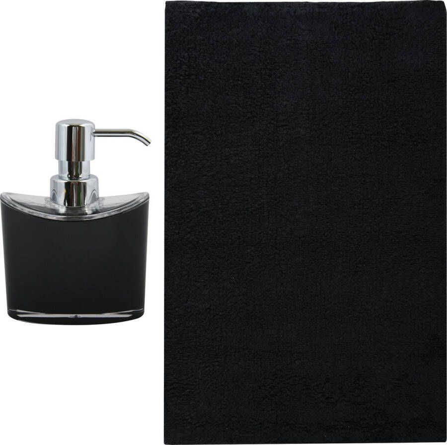 MSV badkamer droogloop mat tapijt Sienna 40 x 60 cm bijpassende kleur zeeppompje zwart