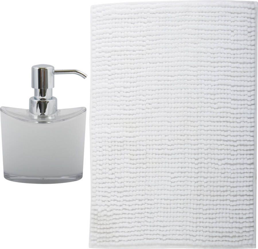 MSV badkamer droogloop mat tapijt Sienna 90 x 60 cm bijpassende kleur zeeppompje wit