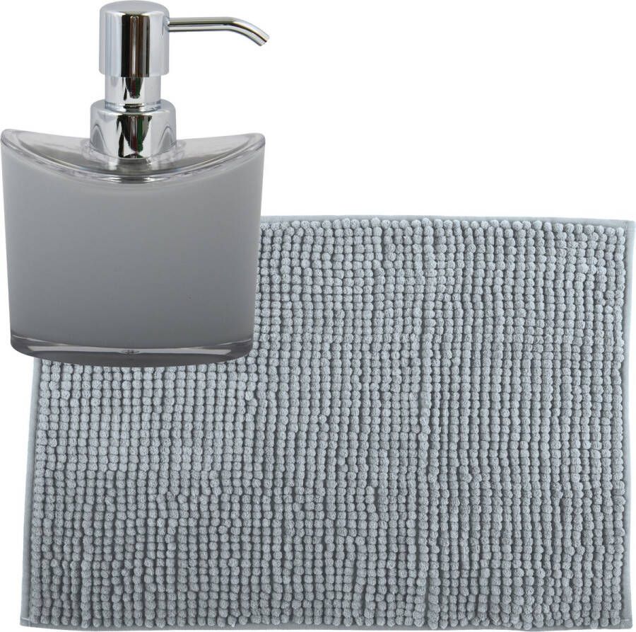 MSV badkamer droogloop mat tapijtje 40 x 60 cm en zelfde kleur zeeppompje 260 ml lichtgrijs