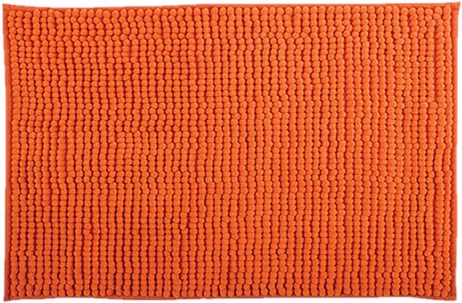 MSV Badkamerkleed badmat tapijtje voor op de vloer oranje 50 x 80 cm Microvezel anti slip