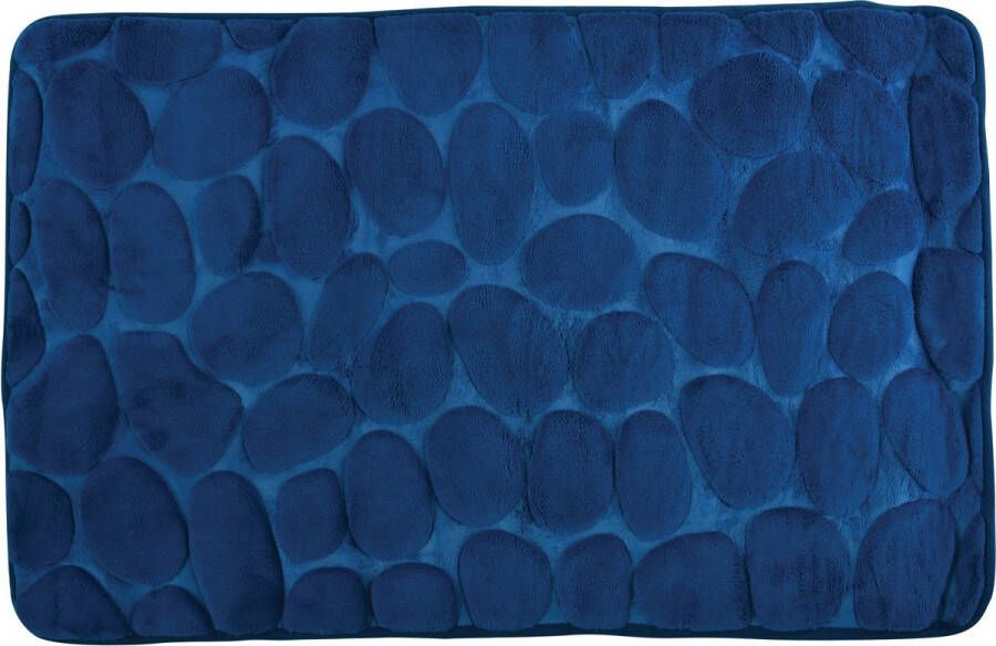 MSV Badkamerkleedje badmat tapijt kiezel motief vloermat marine blauw 50 x 80 cm laagpolig