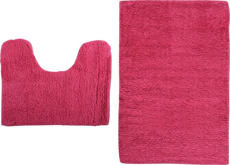 MSV Badkamerkleedje badmatten set voor op de vloer fuchsia roze 45 x 70 cm 45 x 35 cm