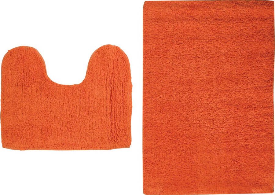 MSV Badkamerkleedje badmatten set voor op de vloer oranje 45 x 70 cm 45 x 35 cm