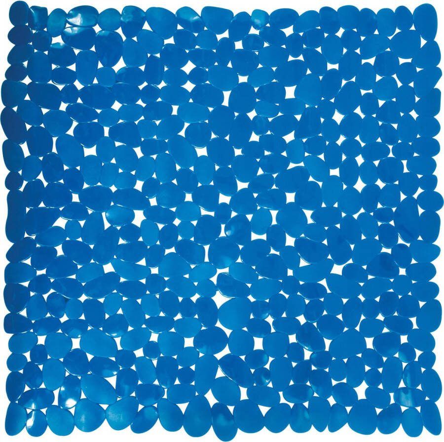 MSV Douche bad anti-slip mat badkamer pvc donkerblauw 54 x 54 cm zuignappen steentjes motief