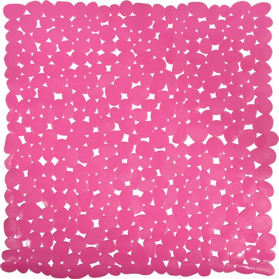 MSV Douche bad anti-slip mat badkamer pvc fuchsia roze 53 x 53 cm zuignappen steentjes motief