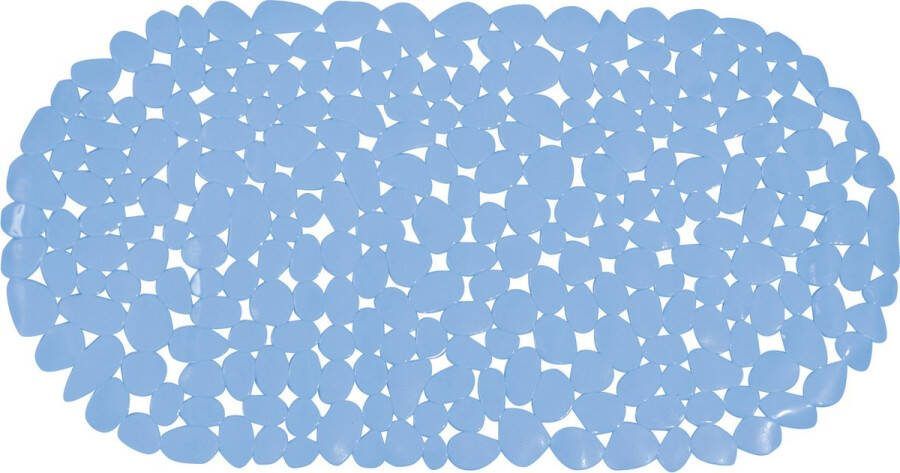 MSV Douche bad anti-slip mat badkamer pvc lichtblauw 35 x 68 cm zuignappen steentjes motief
