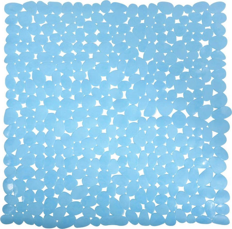 MSV Douche bad anti-slip mat badkamer pvc lichtblauw 53 x 53 cm zuignappen steentjes motief